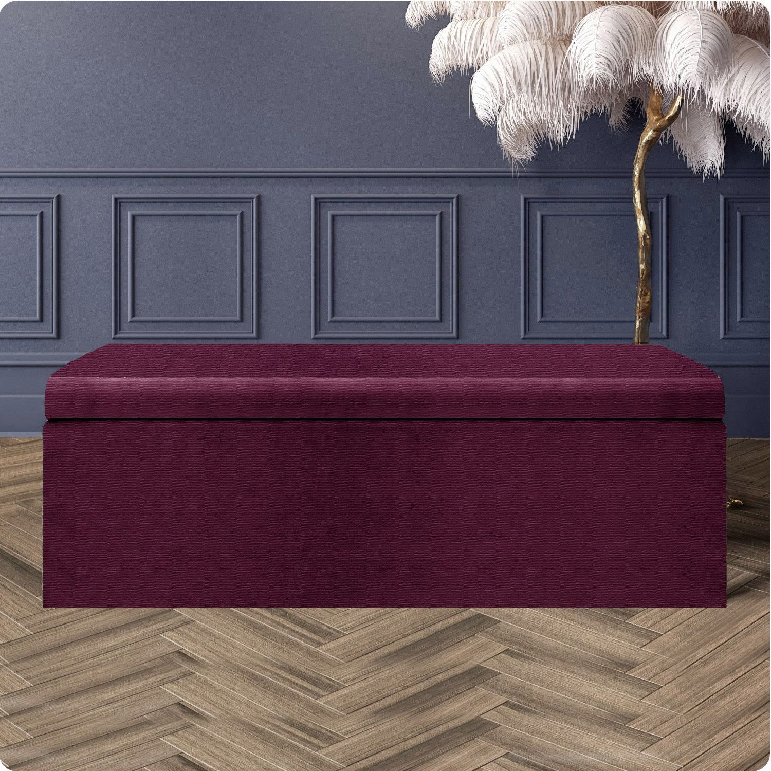 R&M Furnishers Large Plain Safar Storage Ottoman Box, Upholstered Naples Deep Storage Ottoman End Of Bed Bench - Purple Naples