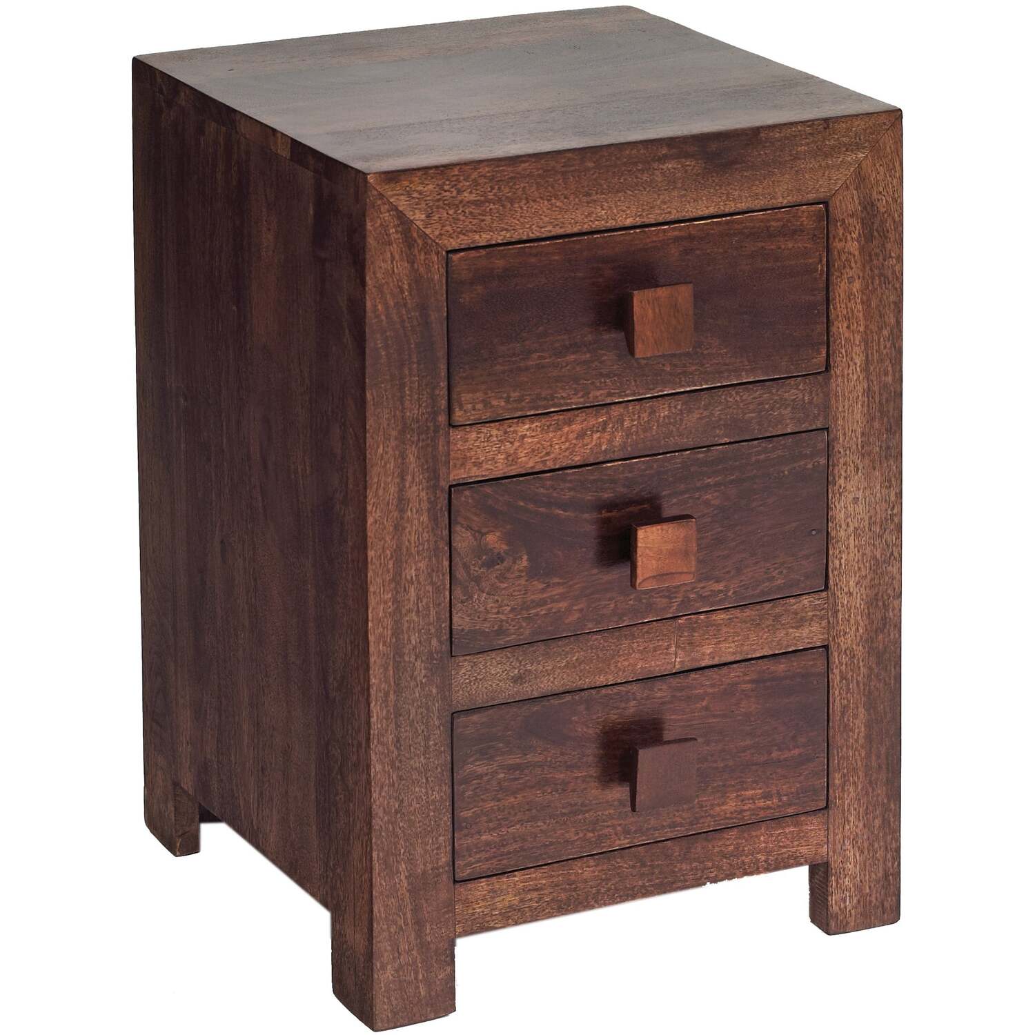 Phuket Dark Mango 3 Drawer Bedside Table - Brown