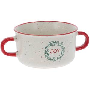 Speckled Stoneware Christmas Soup Mugs - Red - Set of 8