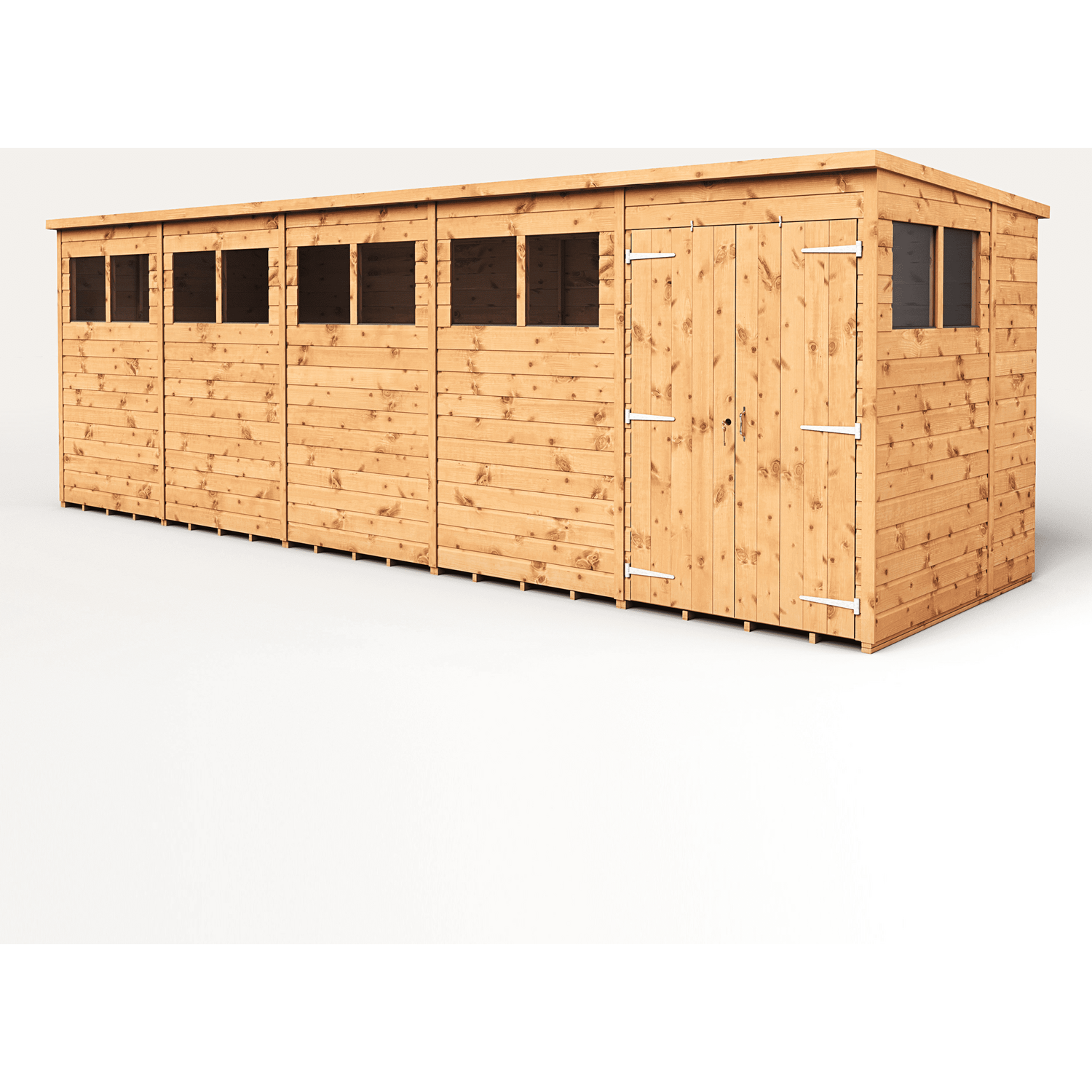Empire 20x6 Modular Pent Garden Shed with a Double Door & Windows - Brown