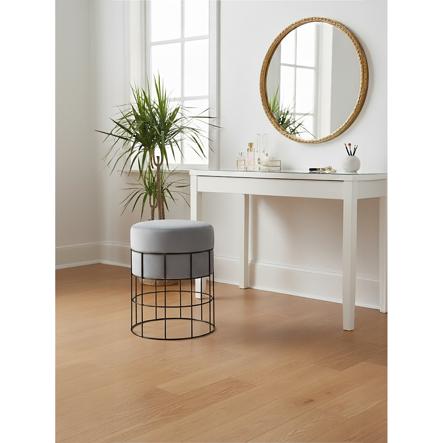 Hayes Cage Frame Velvet Stool - Grey