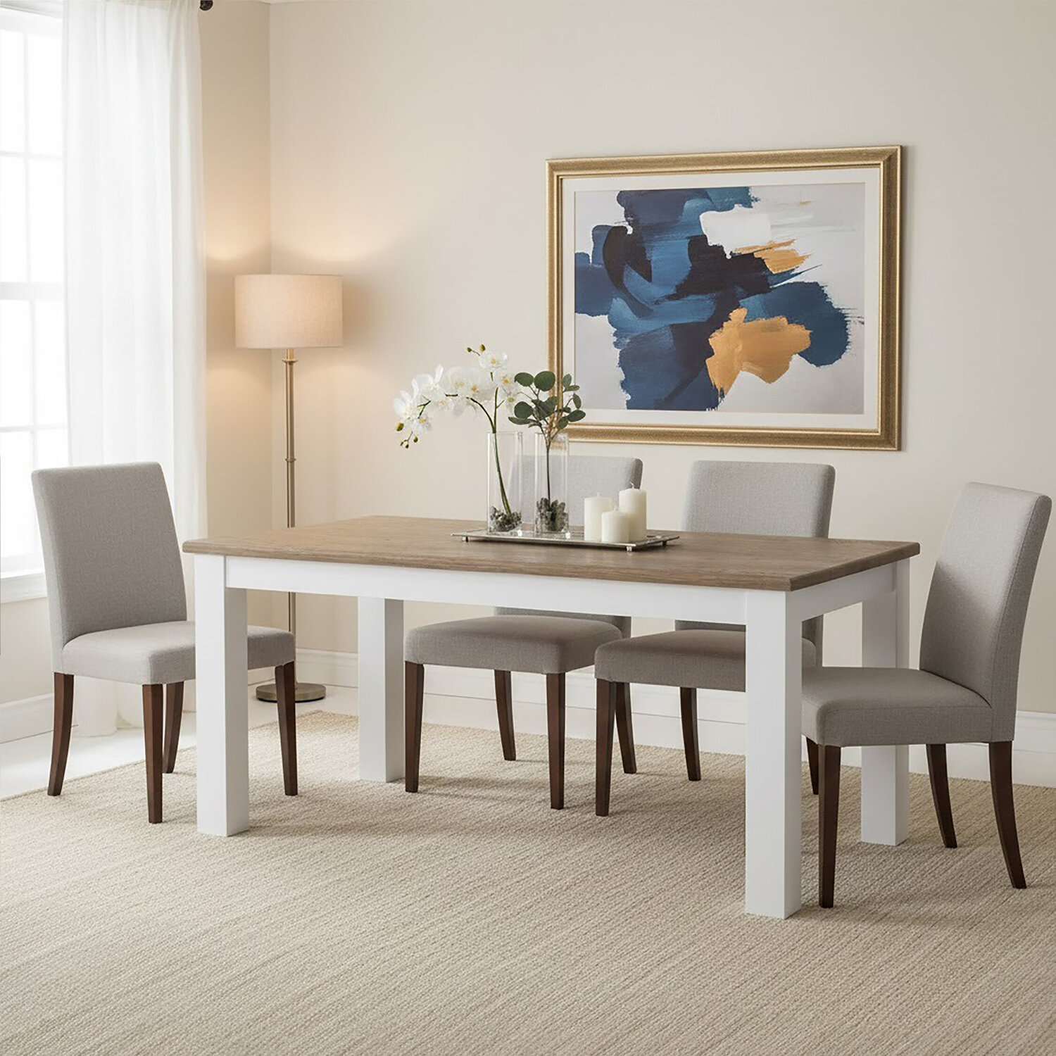 Hampstead Oak Top White Dining Table - White
