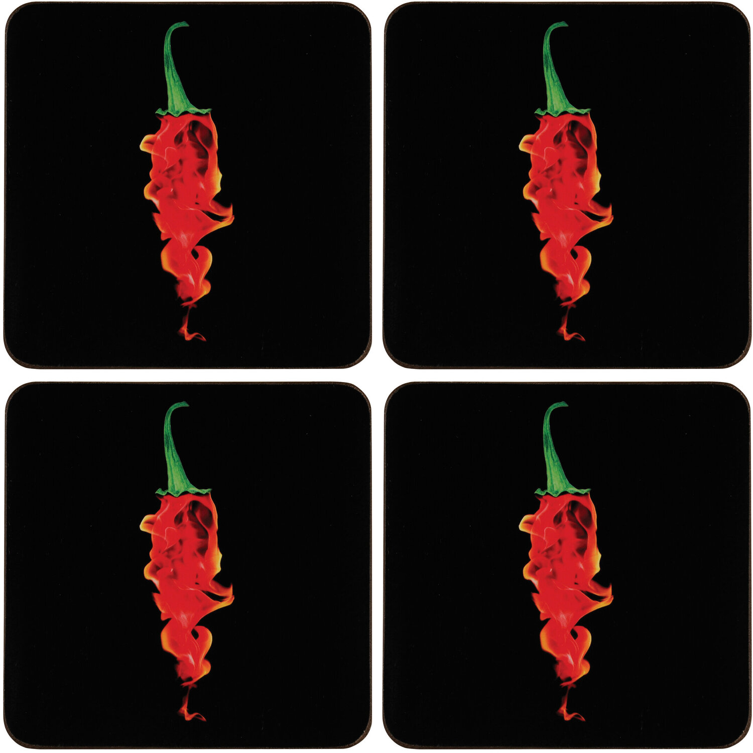Set Of Four Flaming Chilli Coasters - Multicolour