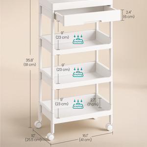 White 4 Tier Rolling Cart Tray Drawer White and Golden Oak shot 13952629