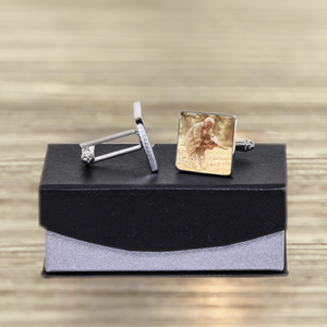 Personalised Grandad of the Groom Photo Upload Cufflinks - Silver Finish