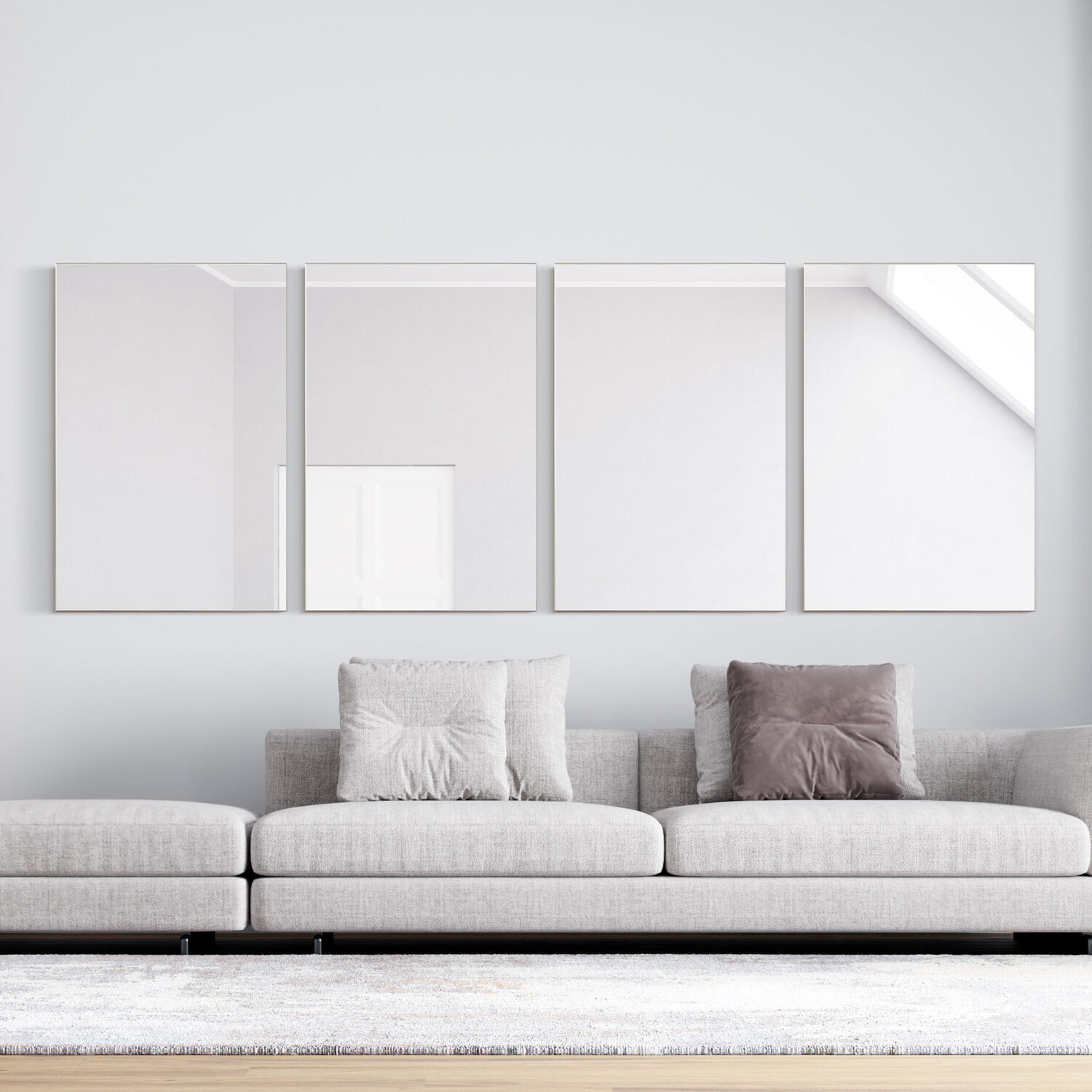 Mirroroutlet 4 X Matt Silver Aluminium Framed Modern Wall Mirror - Silver