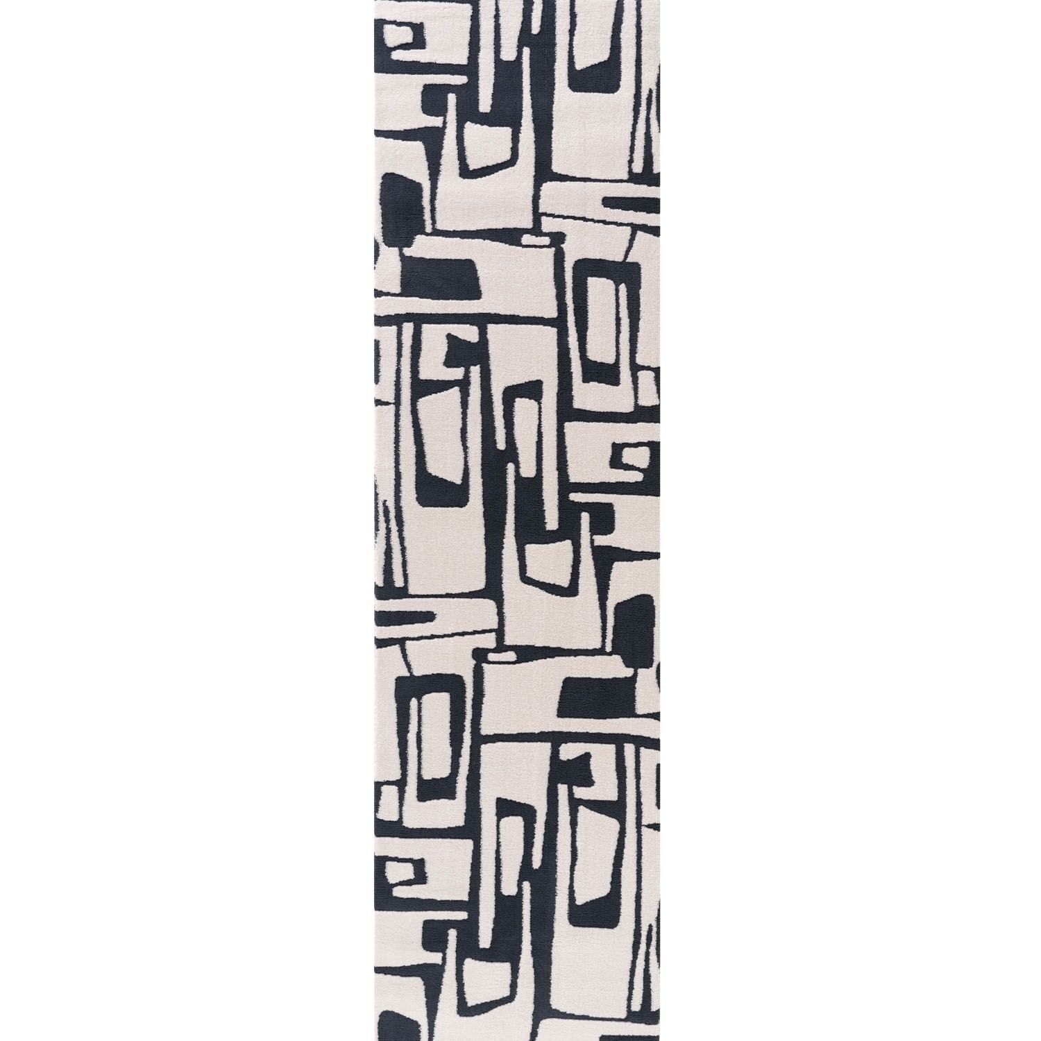 B&Q - Loft Navy And Ivory Abstract Geometric Living Room Area Rug And Runners Soft Pile - Image 3