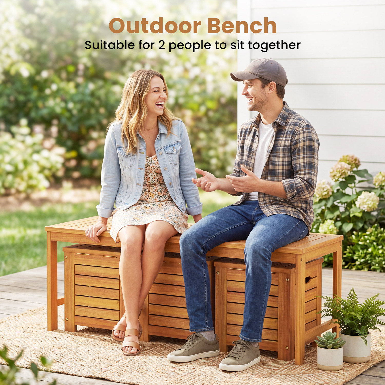 4 Piece Outdoor Bench And Storage Box Set - Brown