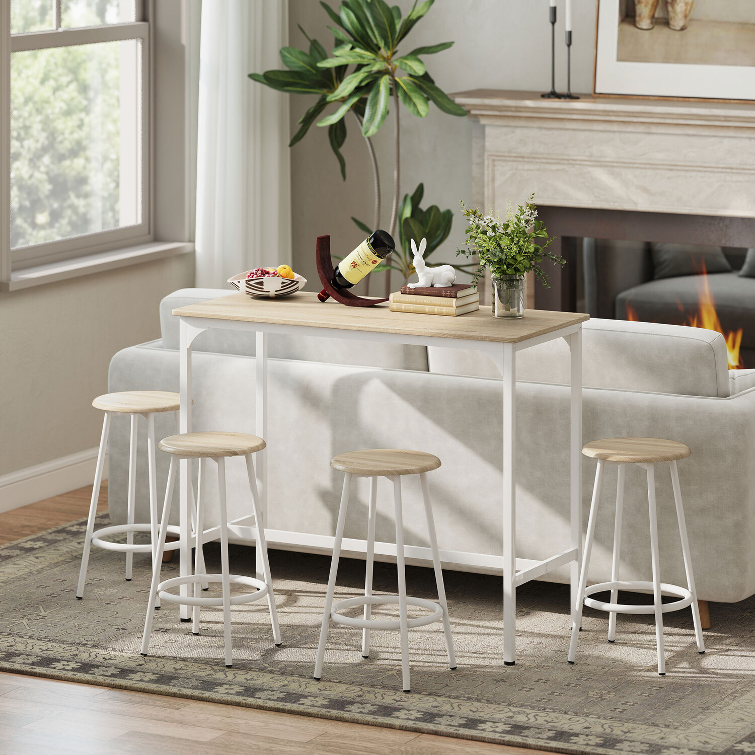Homcom 5 Piece Bar Table And Stools Set With Metal Frame Natural Wood - Natural Wood Finish