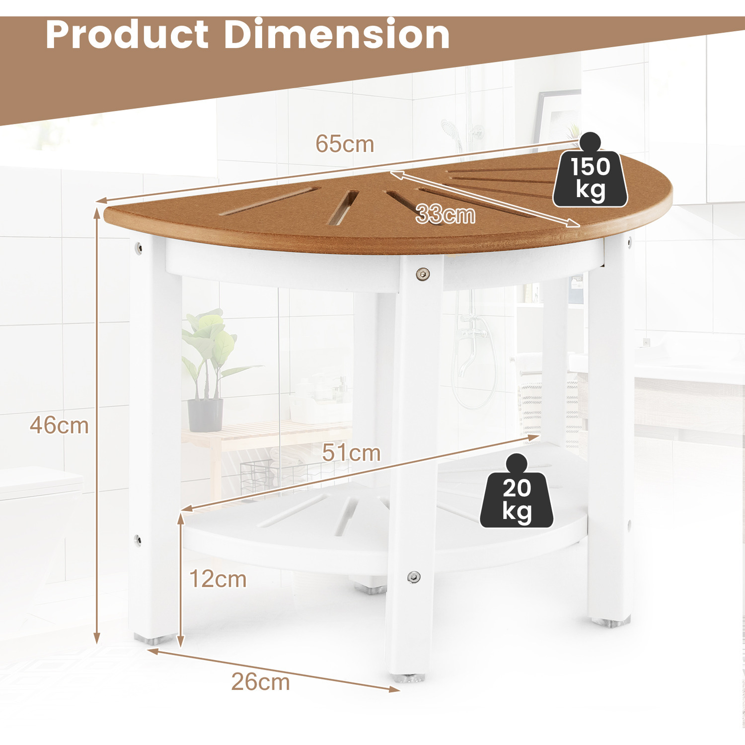 Costway Semicircular Shower Bench 2-tier Bath Spa Bench Seat - Brown