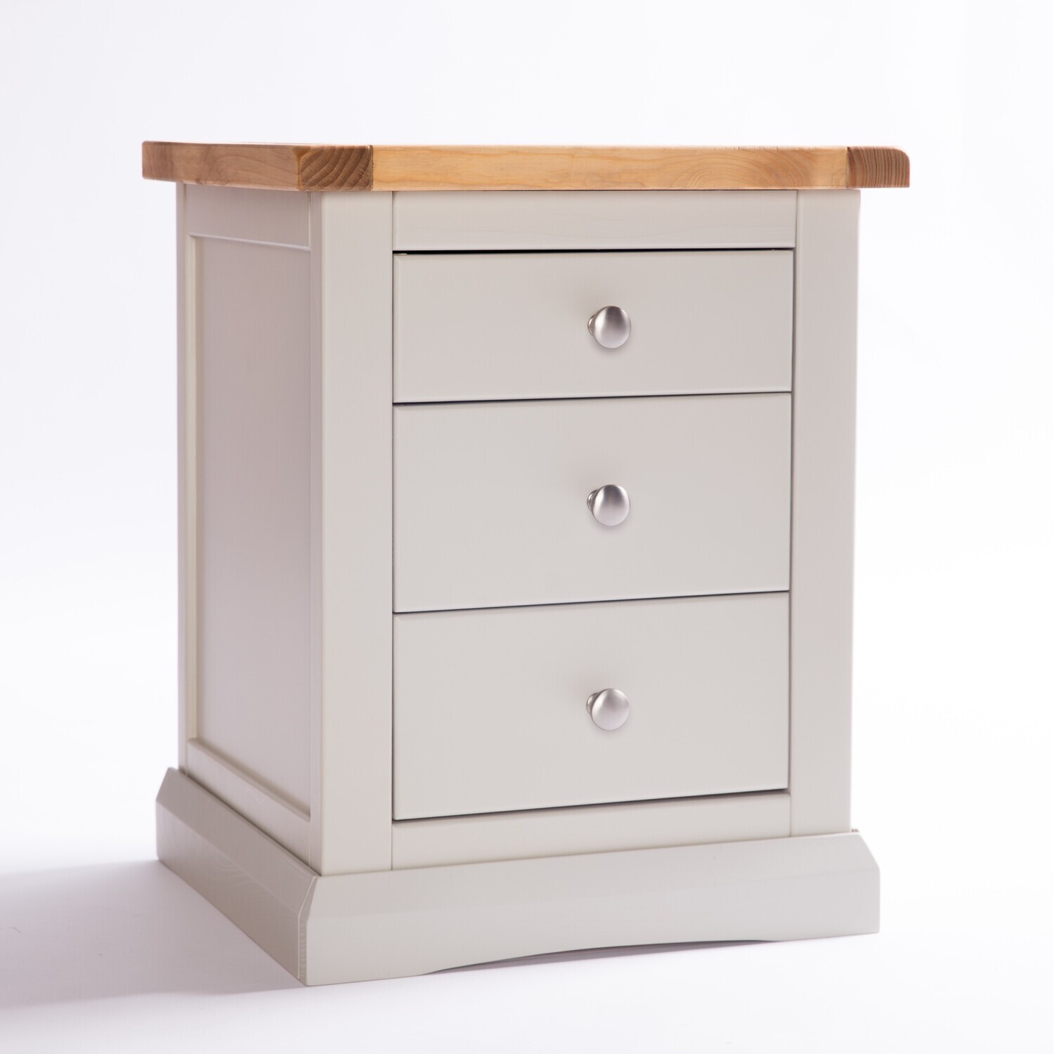Cabinet Bits Loreo 3 Drawer Bedside Cabinet - Grey / Chrome Knob