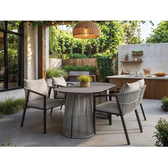 Hana Oval Garden Dining Table with Lynden Chairs Set of 4 Rattan