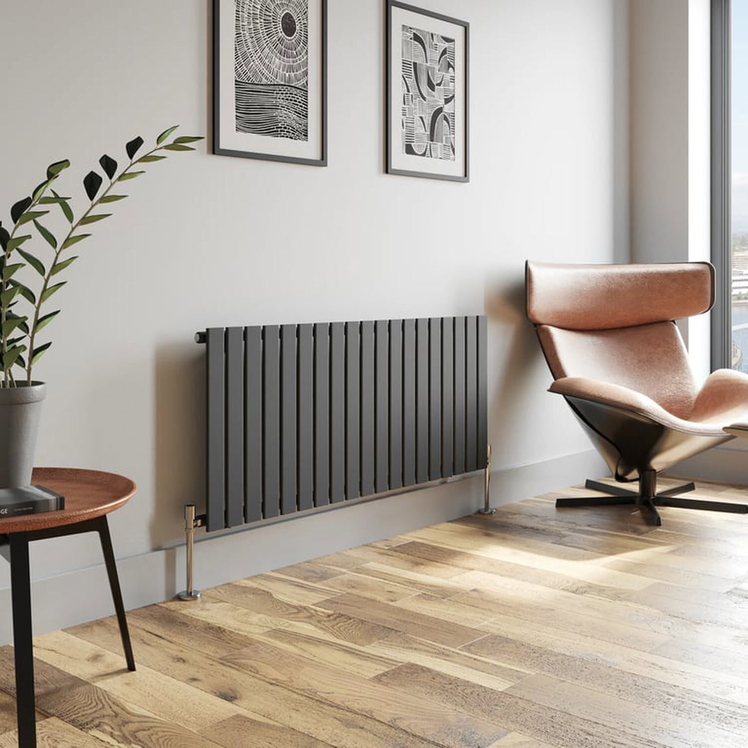 Temprazo Horizontal Single Flat Panel Designer Radiator - 600 X 760Mm Anthracite - Grey / 1440Mm / 600Mm