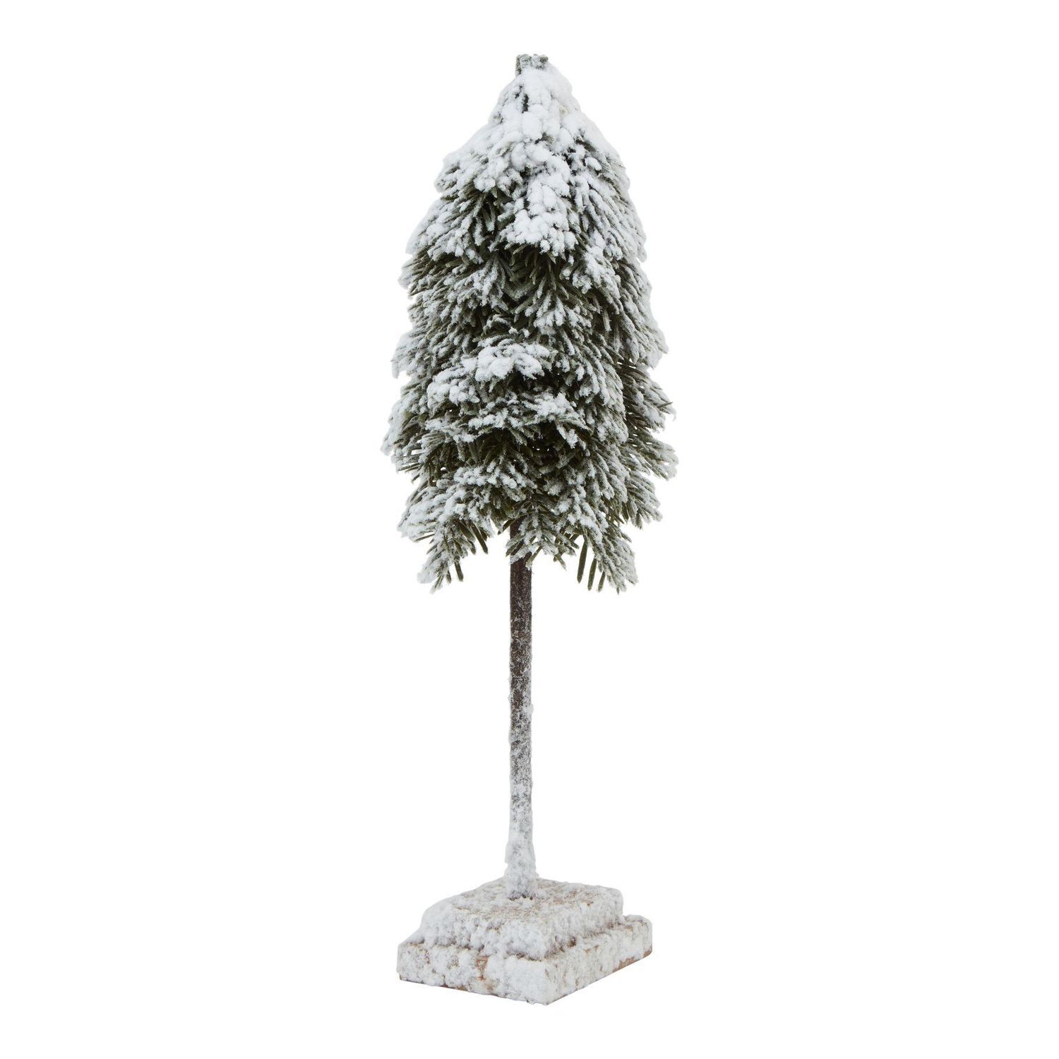 Hill Interiors Snowy Cedar Tree Wooden Block - Brown/White/Green