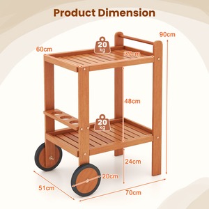 2-Tier Rolling Wood Bar Cart
