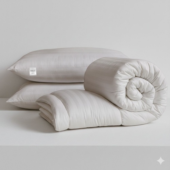 15 Tog Extra Warm Winter Duvet & Pillow Set - Hypoallergenic Striped Microfibre