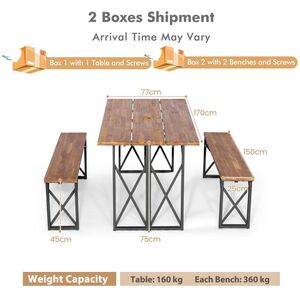 6-Seater Wood Picnic Table Bench Set