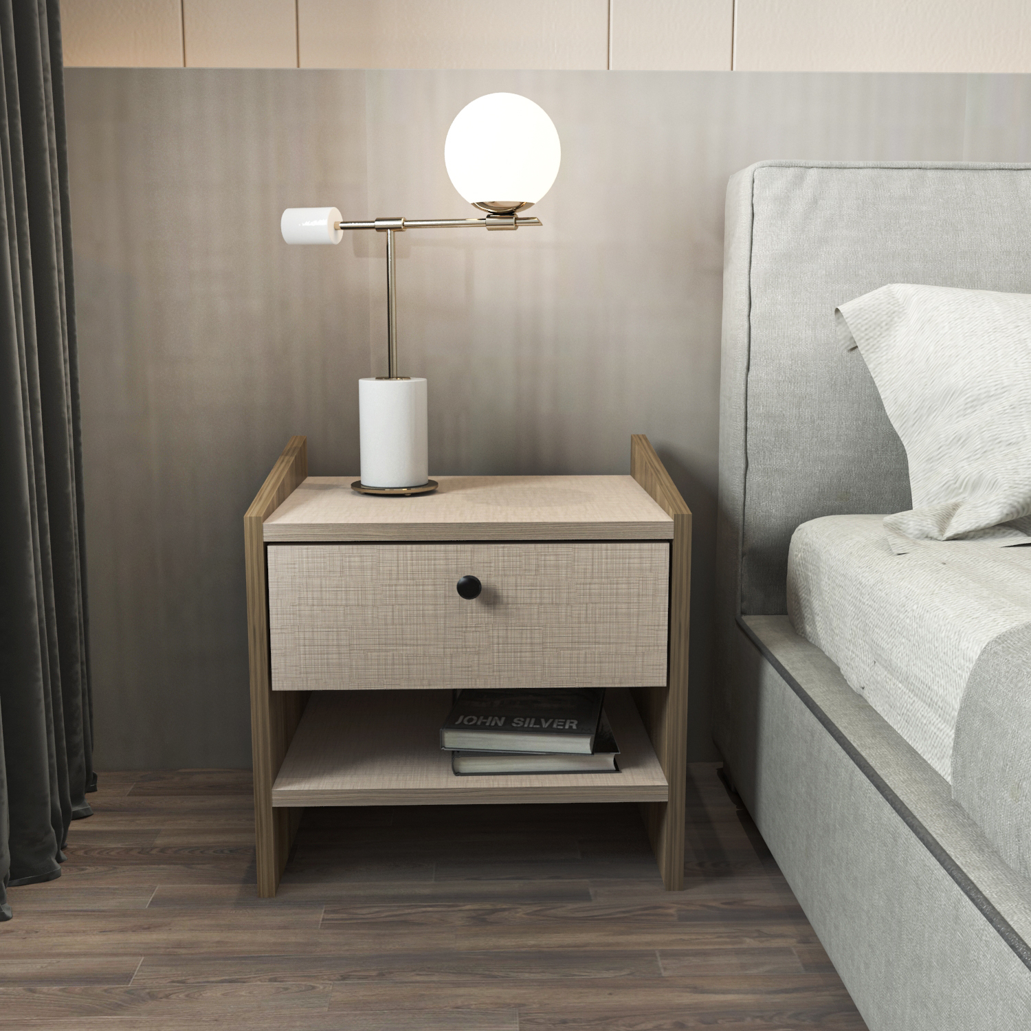 Decorotika Berlin Bedside Table - Cotton Beige - Image 4