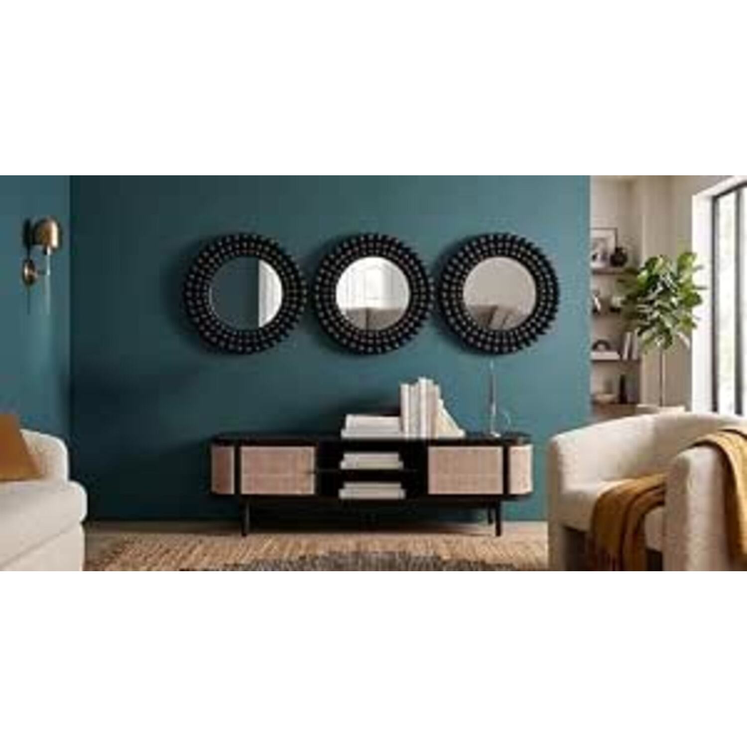 Deenz 3X Gold Round Beaded Wall Mirror Plastic Frame 25Cm - Blacky - Image 2