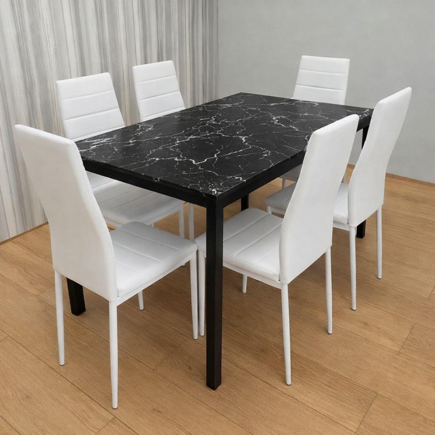 Kosy Koala Black Marble Effect Dining Table and 6 White Faux Leather Chairs Set - Image 2