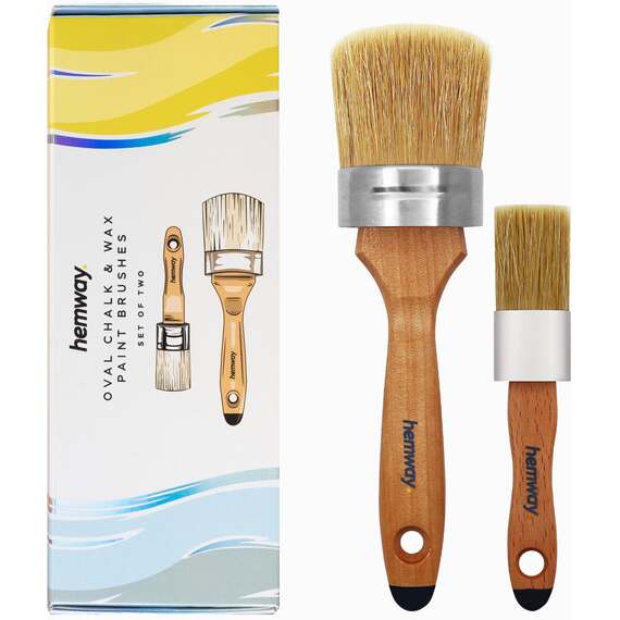 Hemway Premium Handmade Oval Chalk, Lacquer & Wax Paint Brush Set (Pack of 2)