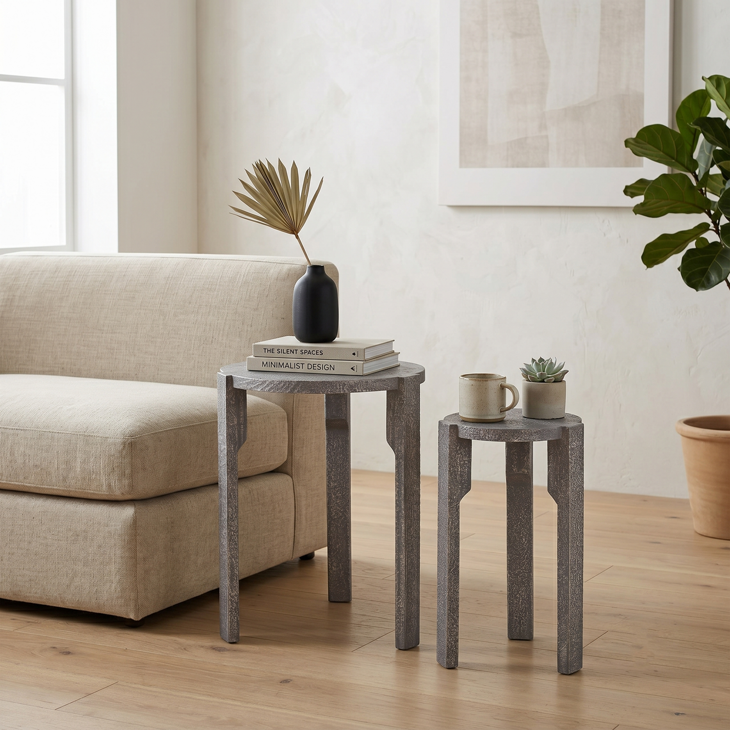 - Elm Home And Garden Fulham Solid Mango Wood Nest Of Tables Grey 53Cm H X 44Cm W X 44Cm D - Image 2