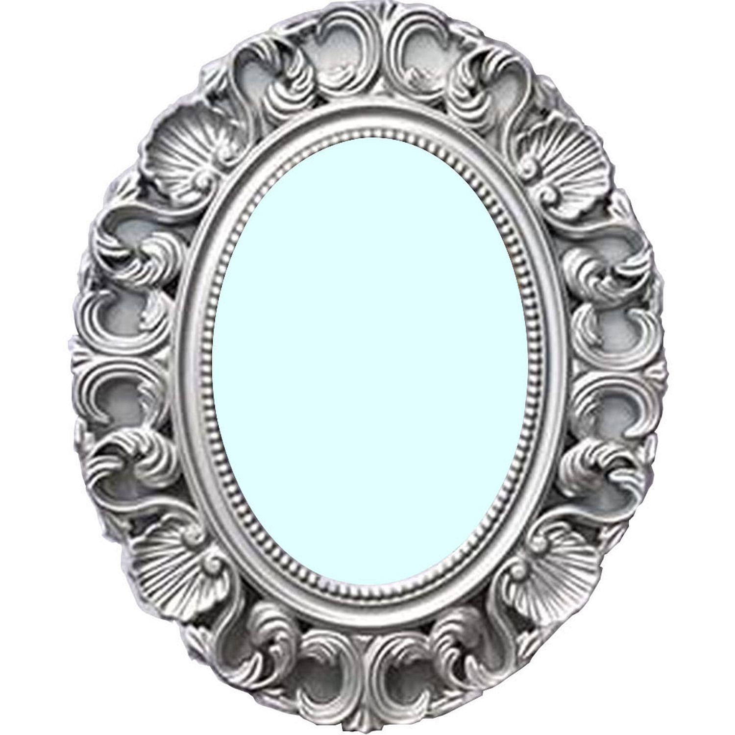 Biznest Oval Baroque Wall Mirror Silver Chic 62X50 Cm - Silver