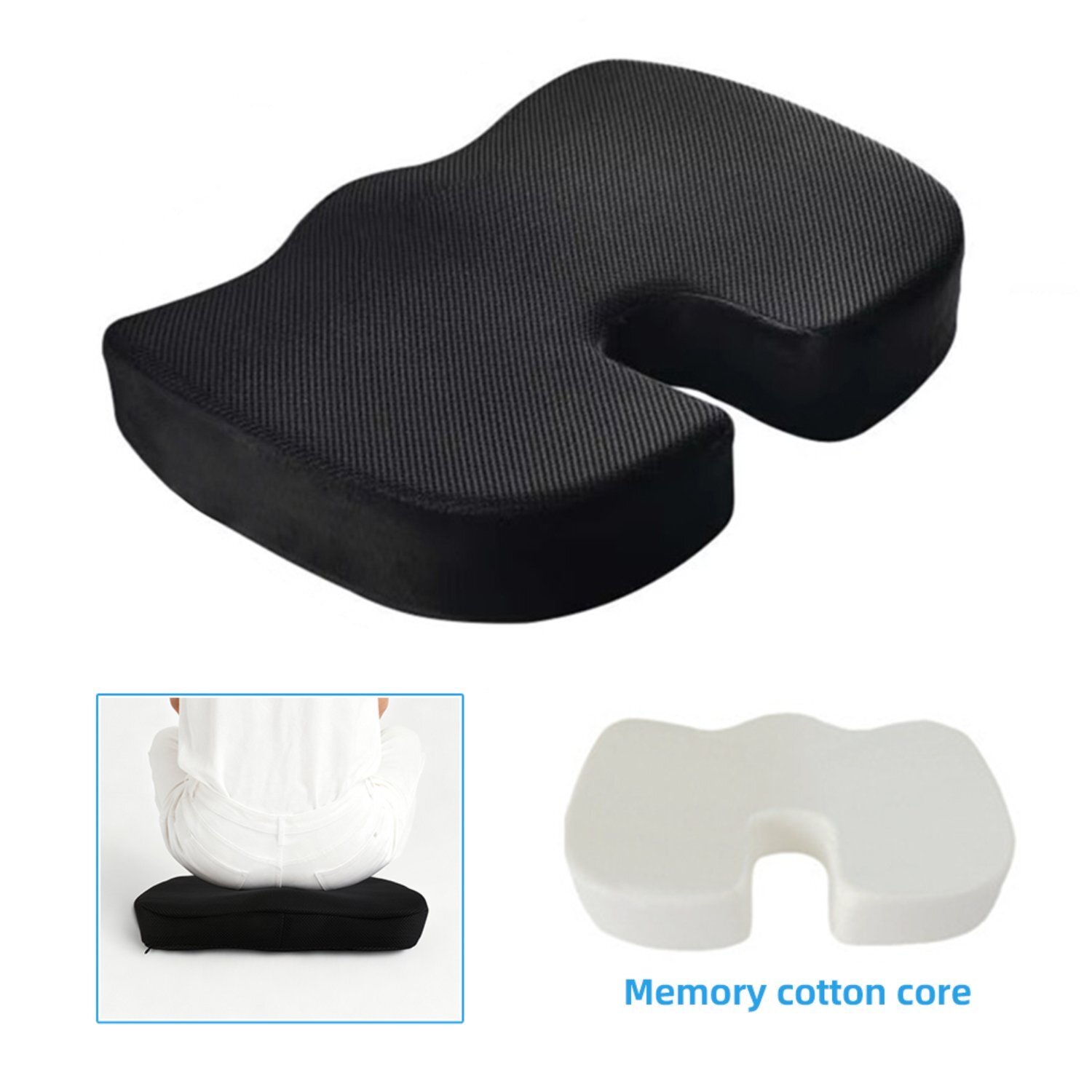 KDMD Memory Foam Coccyx Seat Cushion for Tailbone Pain Relief in Black