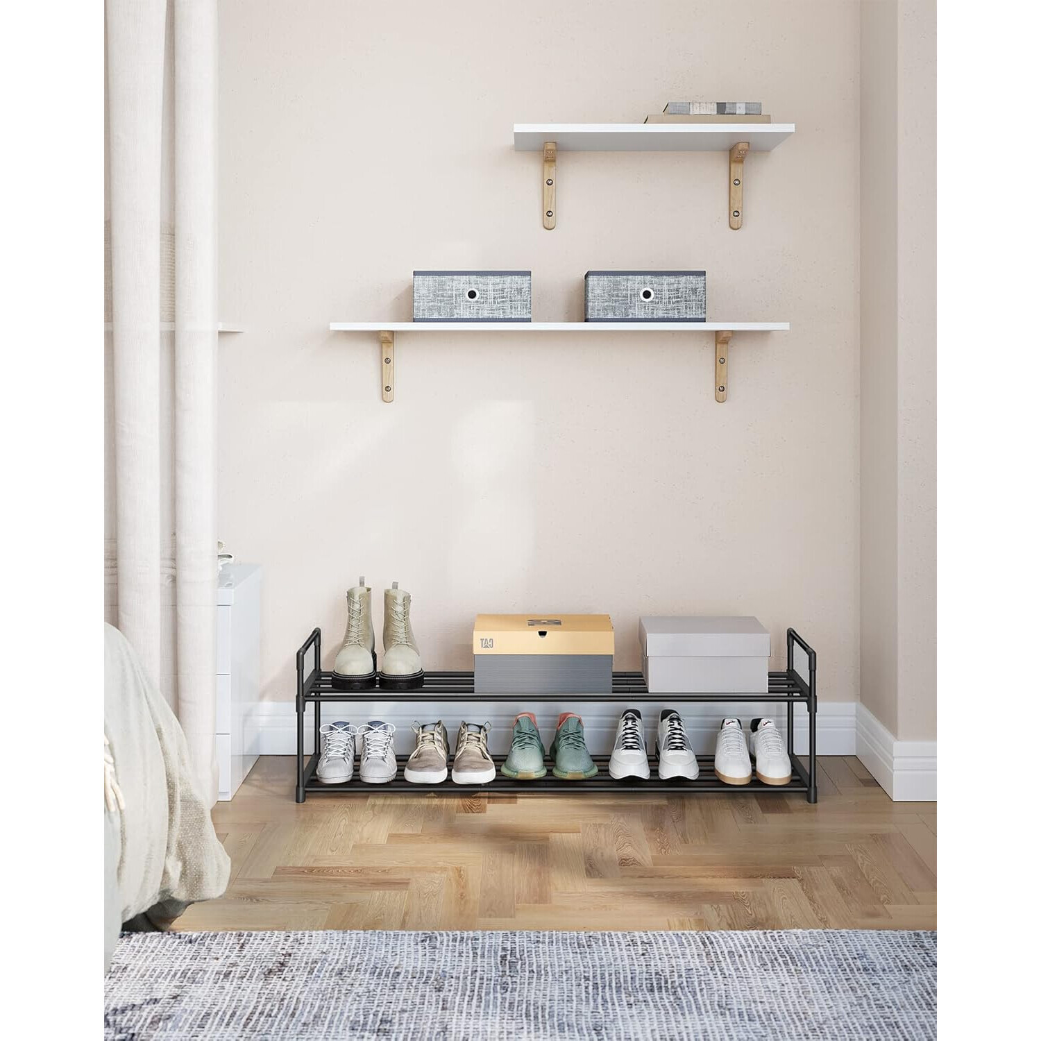 Llect Racking 2-Tier Stackable Shoe Rack Organizer, Compact Metal Footwear Storage Shelf