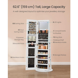 LED Standing Jewellery Cabinet with Full-Length Mirror, Lockable Storage Armoire for Accessories