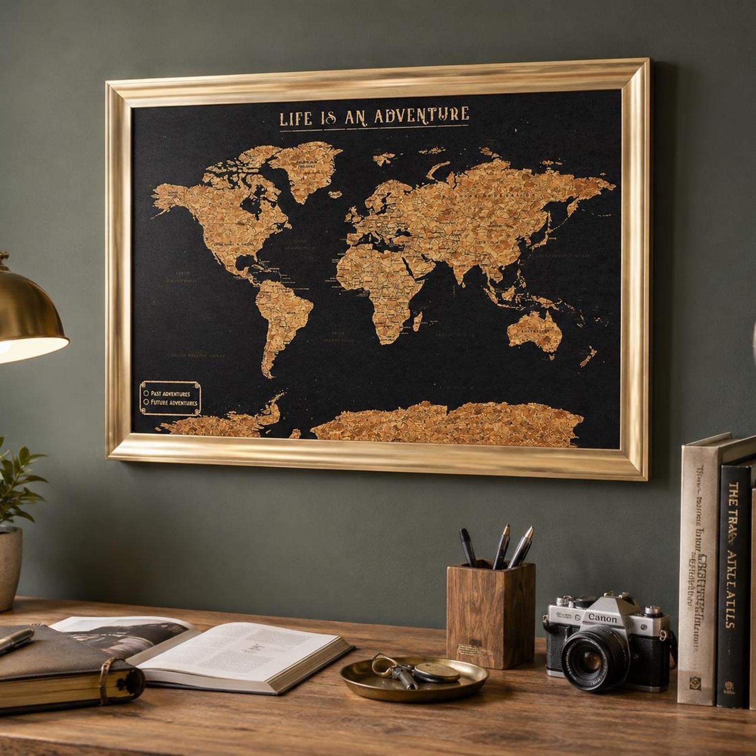 Fragranced Humour Unisex Gold World Travel Map With Pins Cork Board Traveller Gifts - | : W37 Cm X H55 Cm X D3 Cm - Image 4