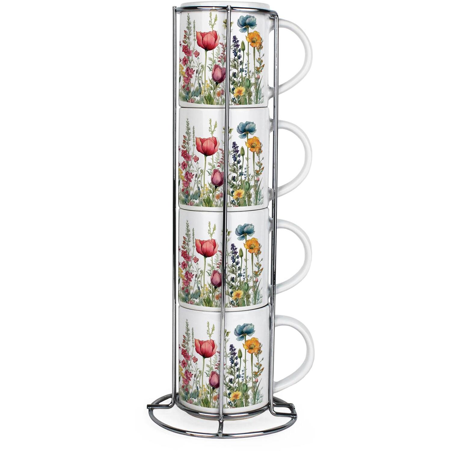 Wildflowers Small Stacking Mugs Set - Floral Presents for Her - Set of 4 Gift - Image 2