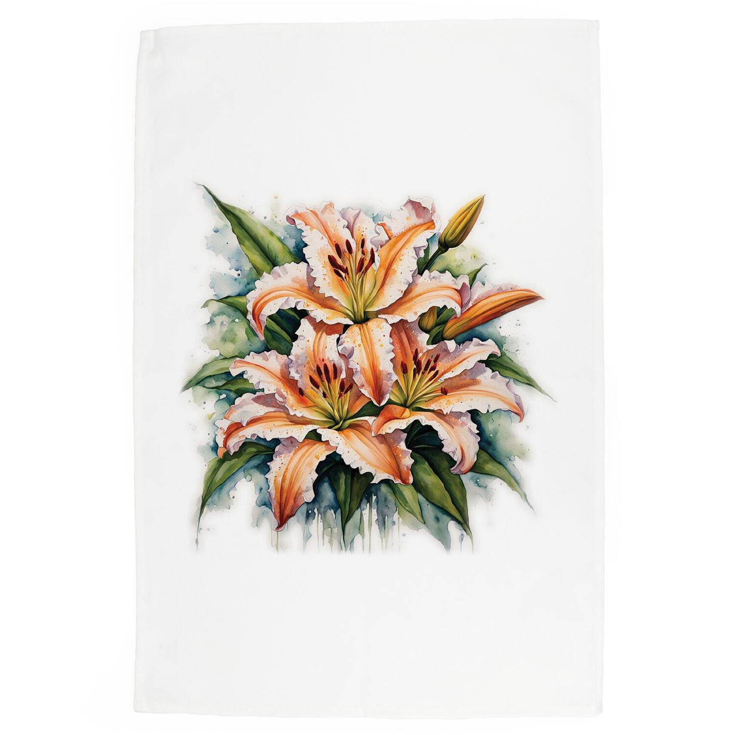 Purely Home Floral Lilies Tea Towel - Watercolour Garden Flowers Panama Cotton Kitchen Dish Towel/Drying Cloth - 67cm x 45cm - Image 3