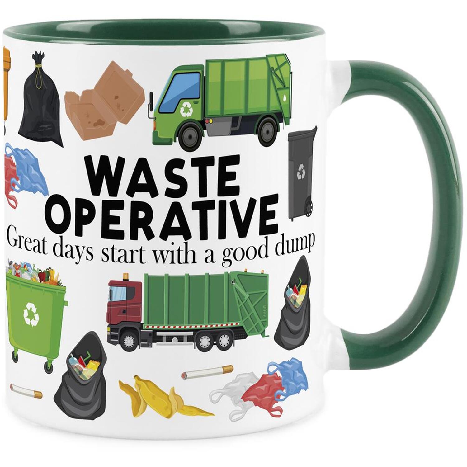 Waste Operative Mug - Novelty Bin Man Worker Green Ceramic Cup Gift - Image 2