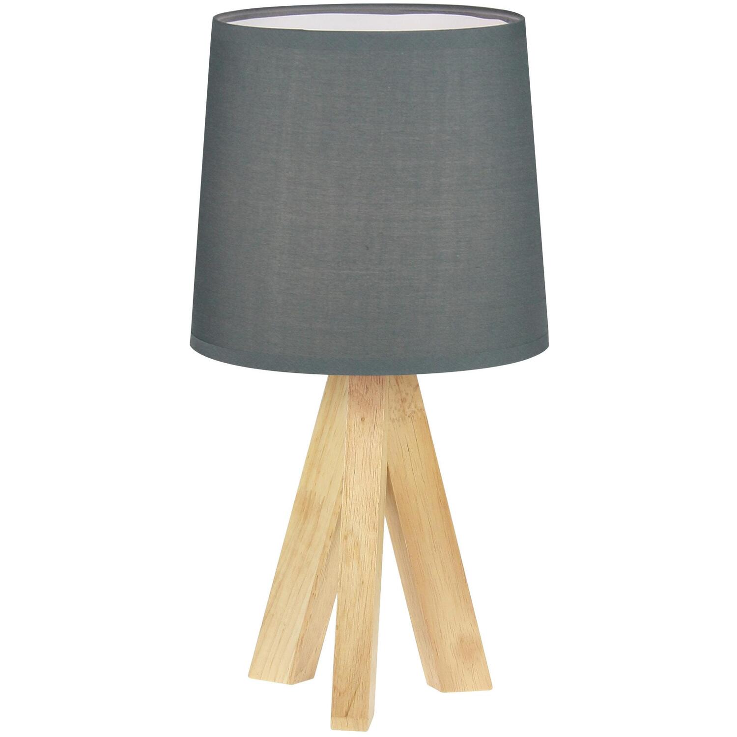 First Choice Lighting Hubert Table Lamp With Shade - Wood And Grey Cotton