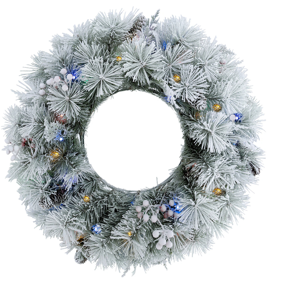 Aurora Winter Glow Christmas Wreath, flocked white with multi colour and multi function