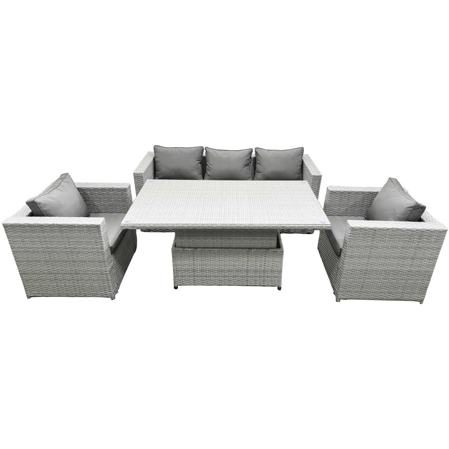 Fimous Rattan Garden Funiture Set Height Adjustable Rising Lifting Table - Light Grey Mixed