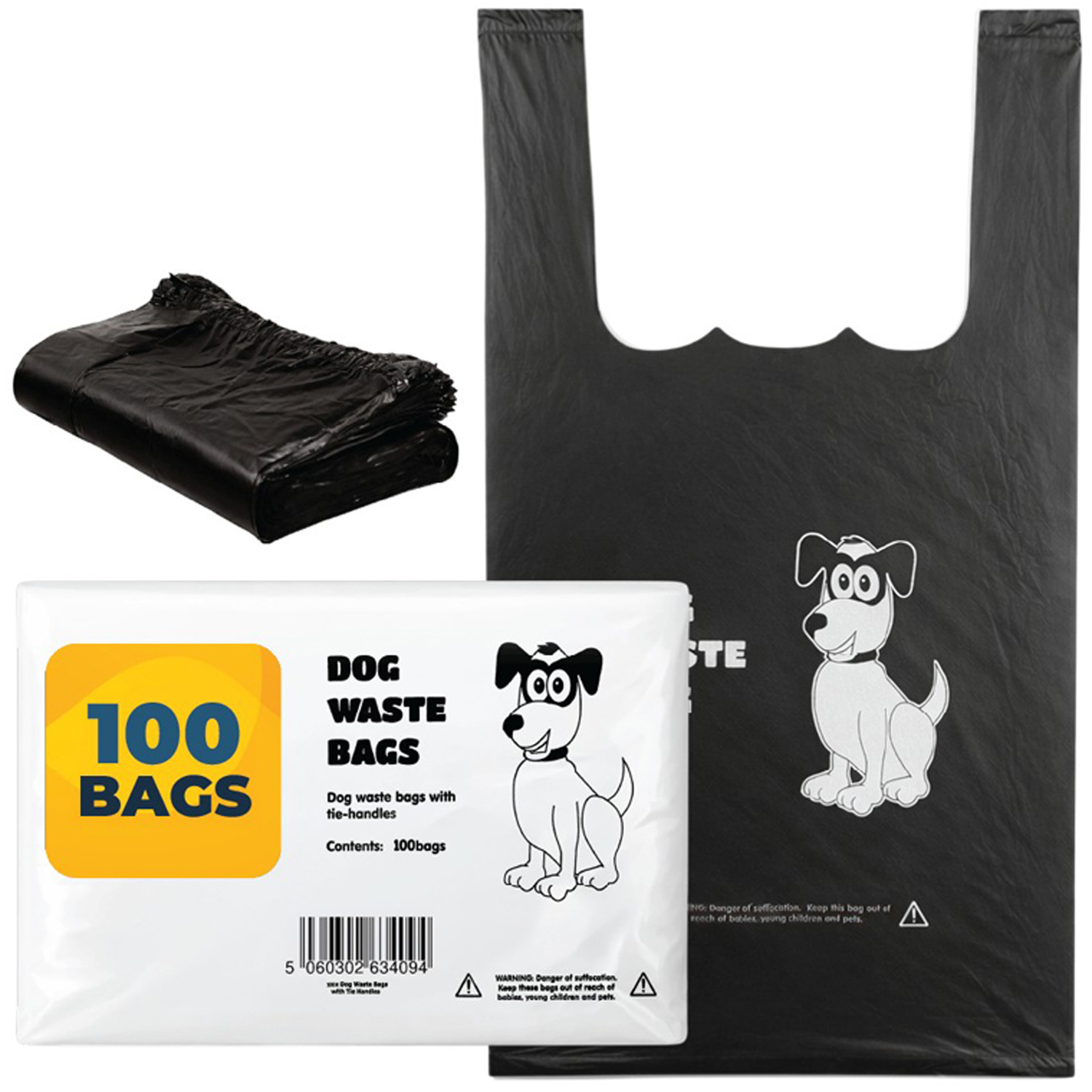 Purely Home Black Tie-Handle Dog Waste Bags - Pack Of 500 - 100 Bags / 100