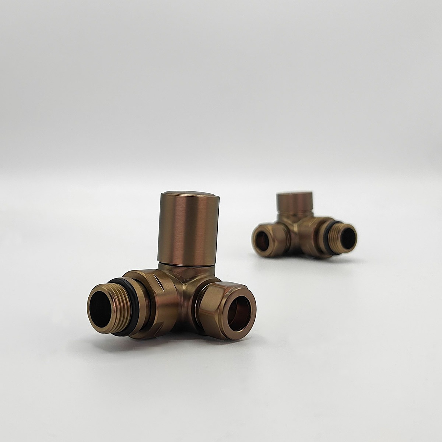 Lux Heat Corner Brushed Bronze Manual Round Radiator Valve Set - Image 2