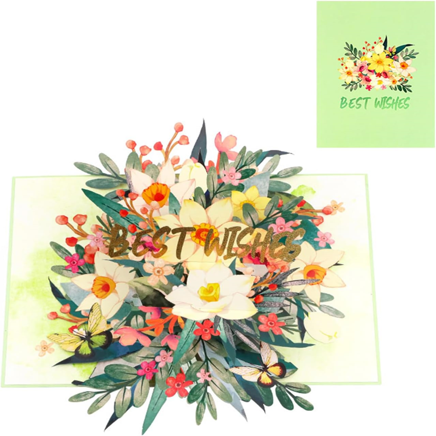 Brightfeel Lily Bloom Green 3D Pop Up Greeting Card - White