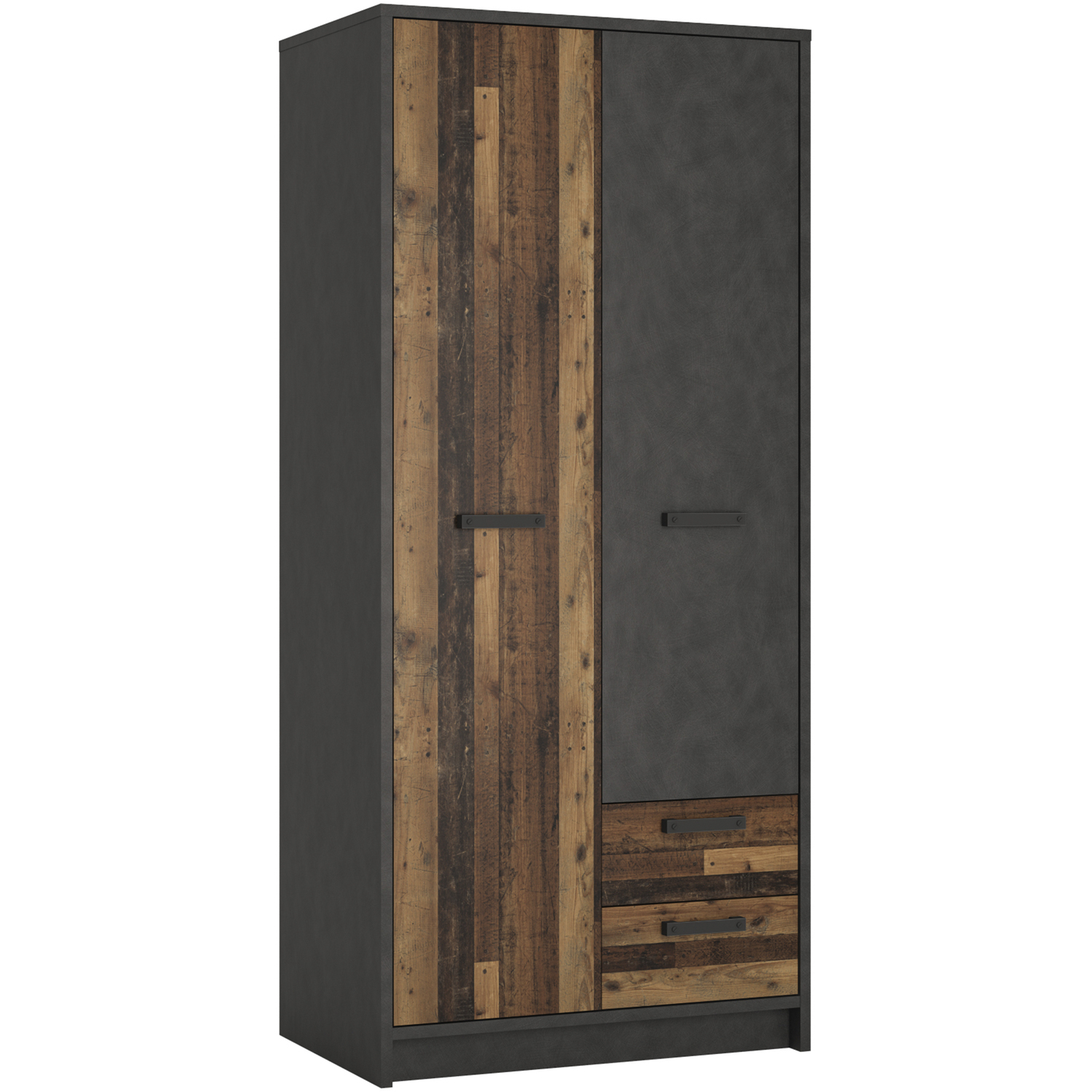 Furniture To Go Dark/Grey Brooklyn 2 Door Wardrobe With 2 Drawers In Walnut And Matera - Walnut & - Malemine - 1 - Image 3