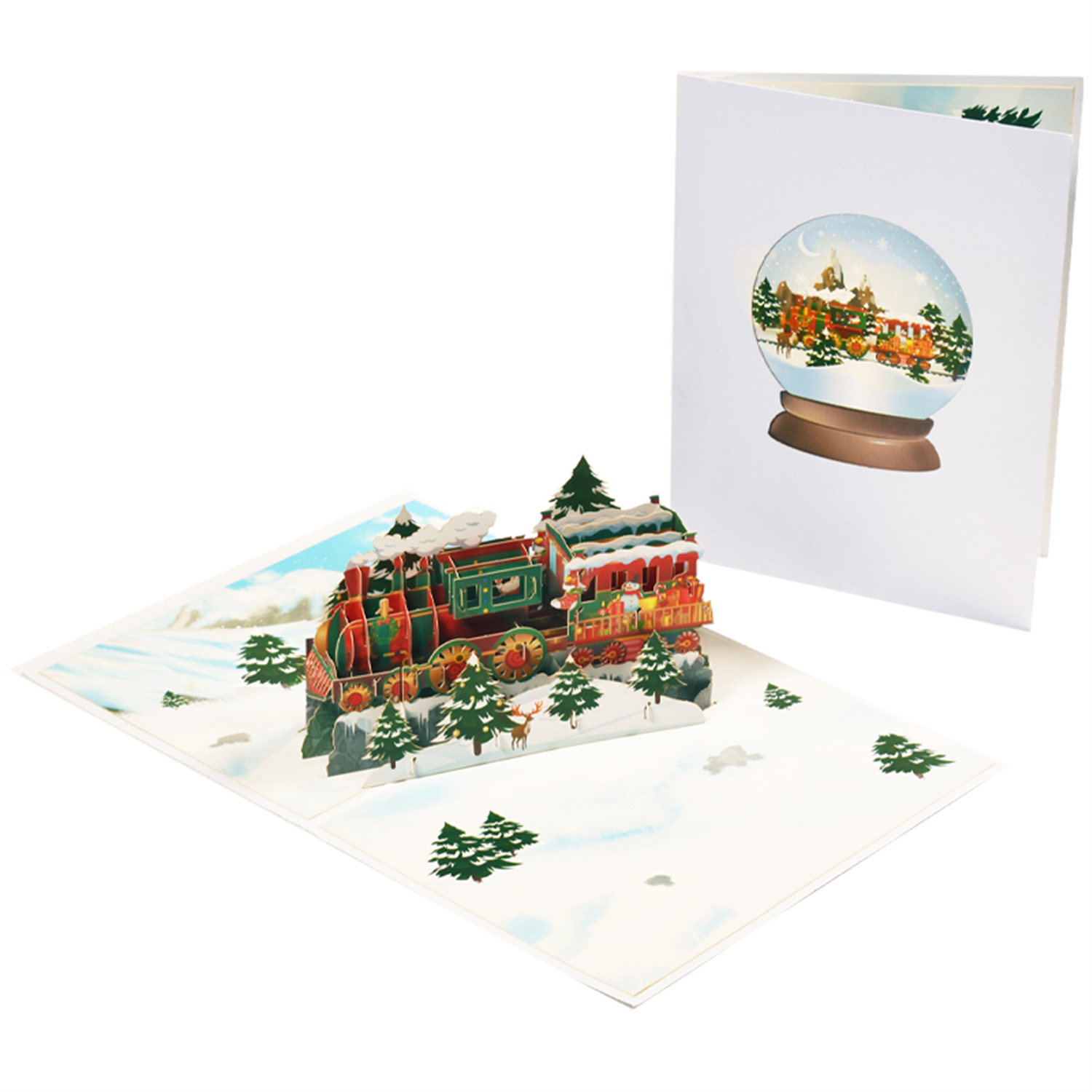Vintage Steam Train in Snowy Scene 3D Pop Up Christmas Card - Image 2