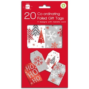 Pack of 20 Red & White Co-ordindated Christmas Gift Tags