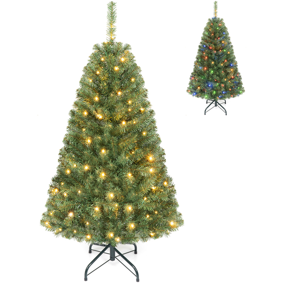 Costway 4 FT Pre Lit Hinged Christmas Tree with Dense Branch Tips