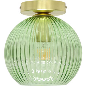 Betchley Green Ribbed Glass Globe Satin Brass Ceiling Light Fitting