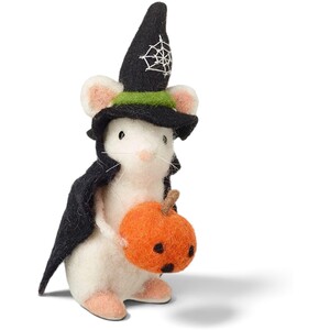 Felt Witch Mouse with Pumpkin Halloween Decoration