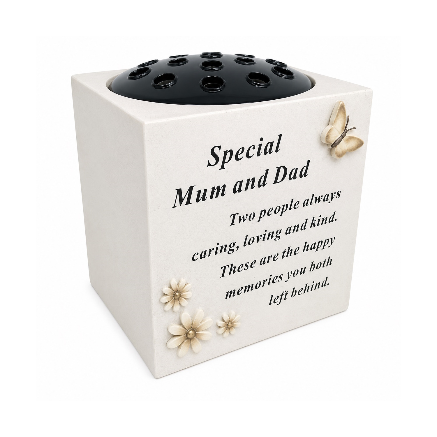 David Fischhoff Graveside Memorial Butterfly Vase Cream - Mum & Dad