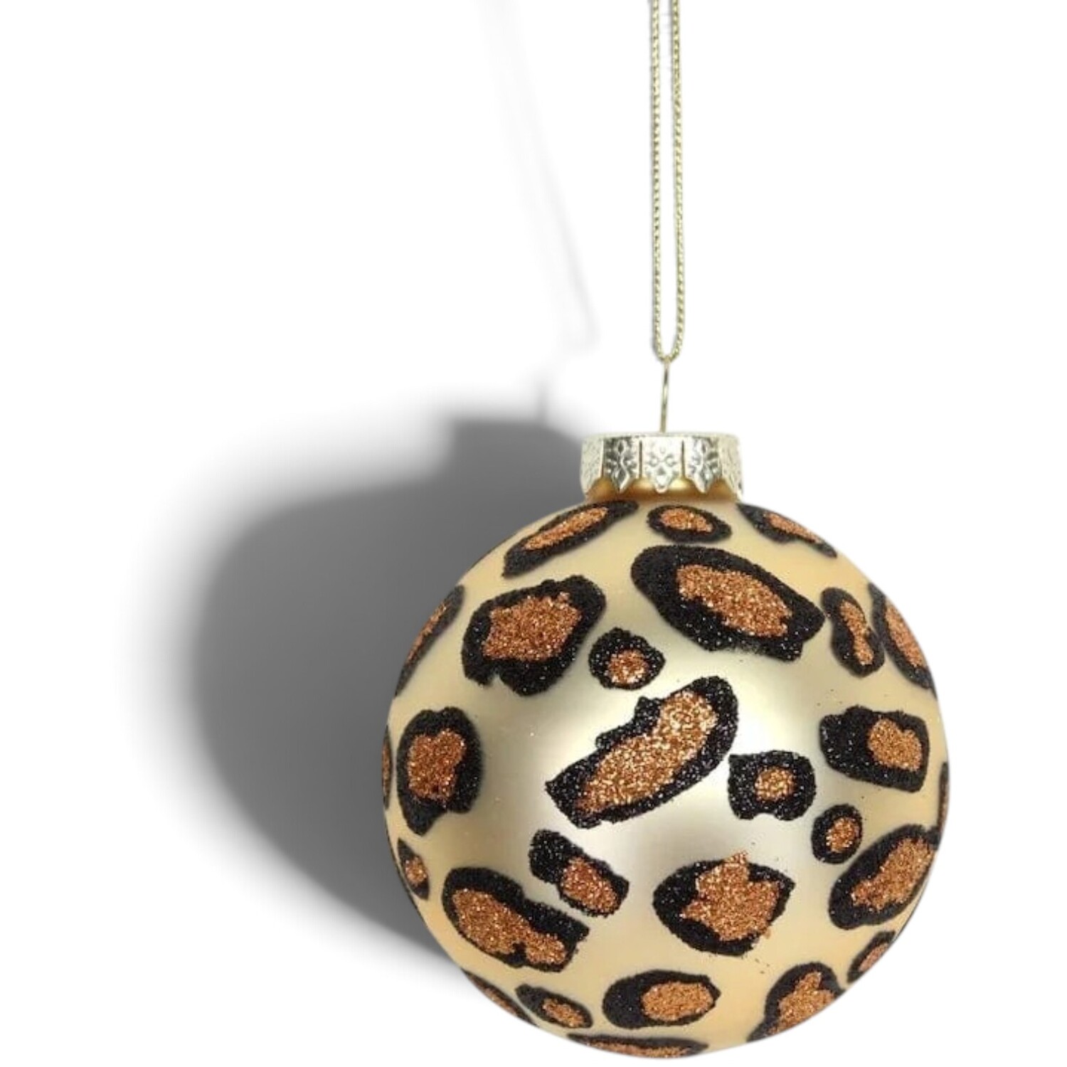 B&Q - Glass Gold Leopard Print Glitter Christmas Tree Bauble By Christmas7.5 X 10 CmGold - Image 3