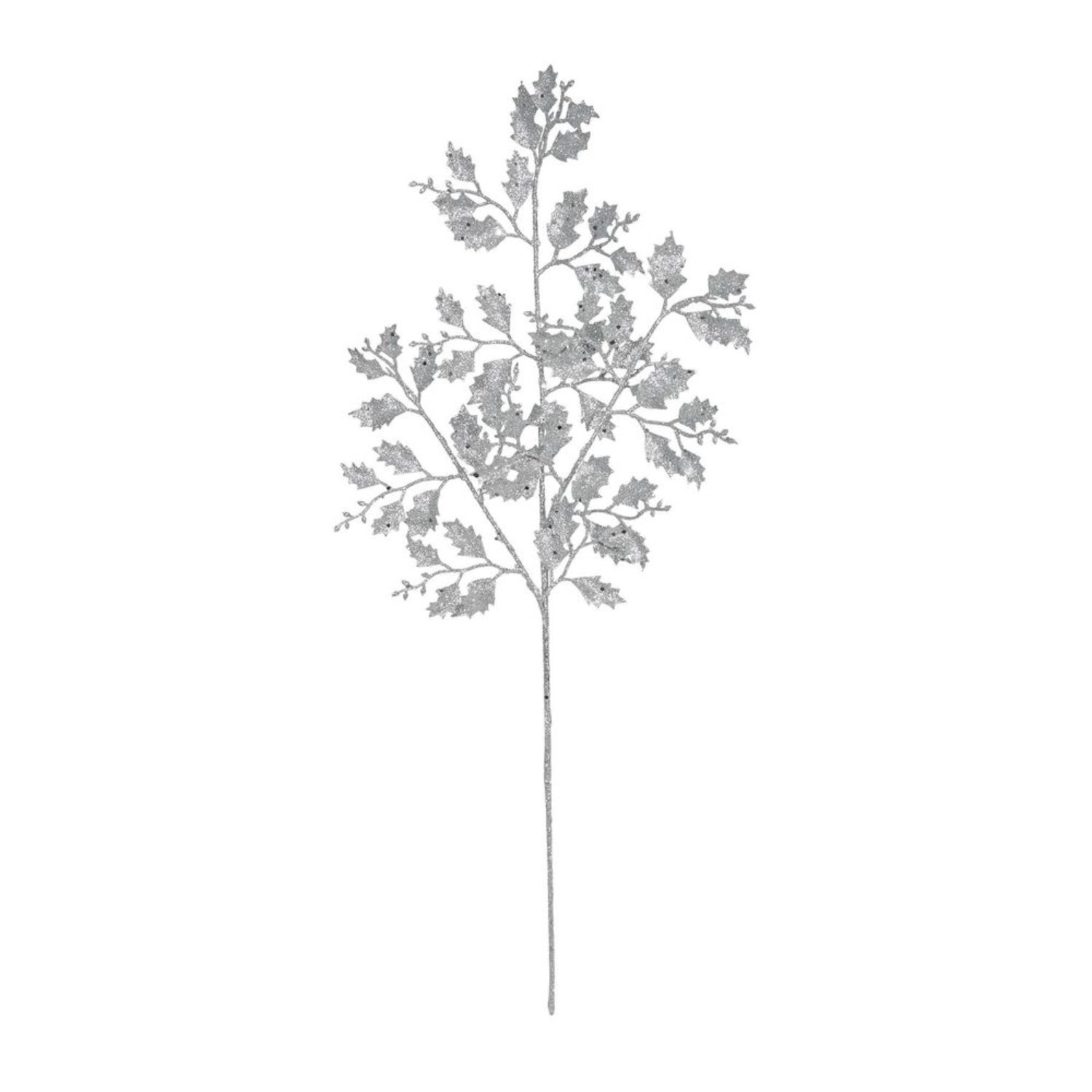 Kdmd Silver Glitter Holly Leaf Spray 2 Pack - Silver