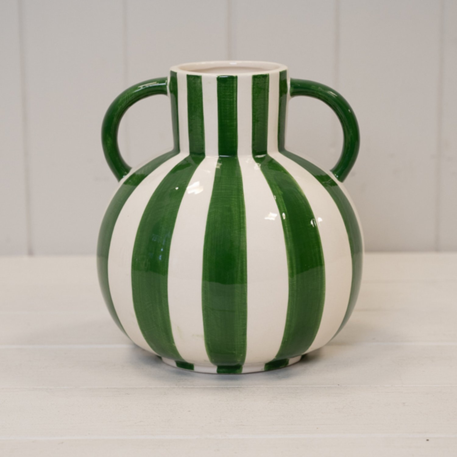  - Green And White Striped Statement Vase - Image 3